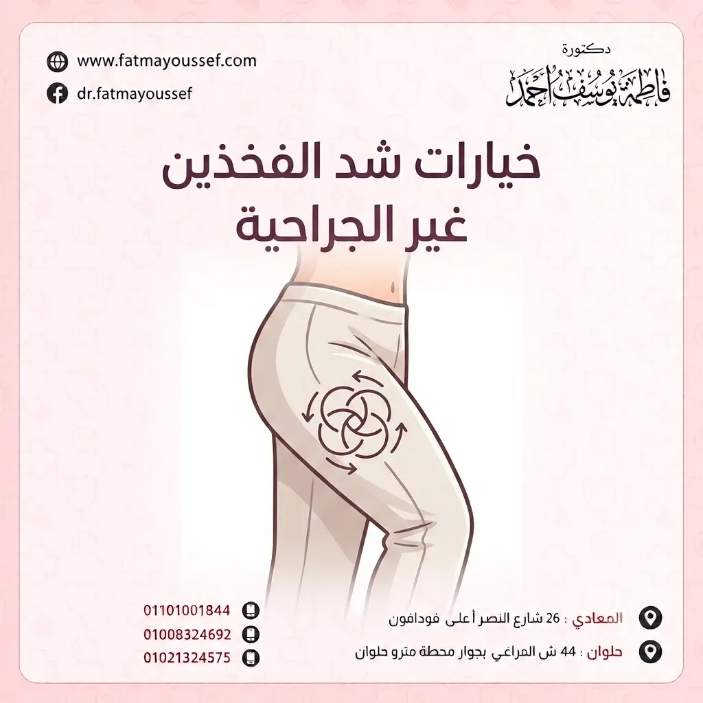 خيارات شد الفخذين غير الجراحية لعلاج اسباب ترهل الافخاذ الداخلية وتحسين مظهر الجلد.